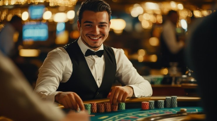 Texas Hold'em পোকার টেবিলে কমিউনিটি কার্ড দেখাচ্ছে